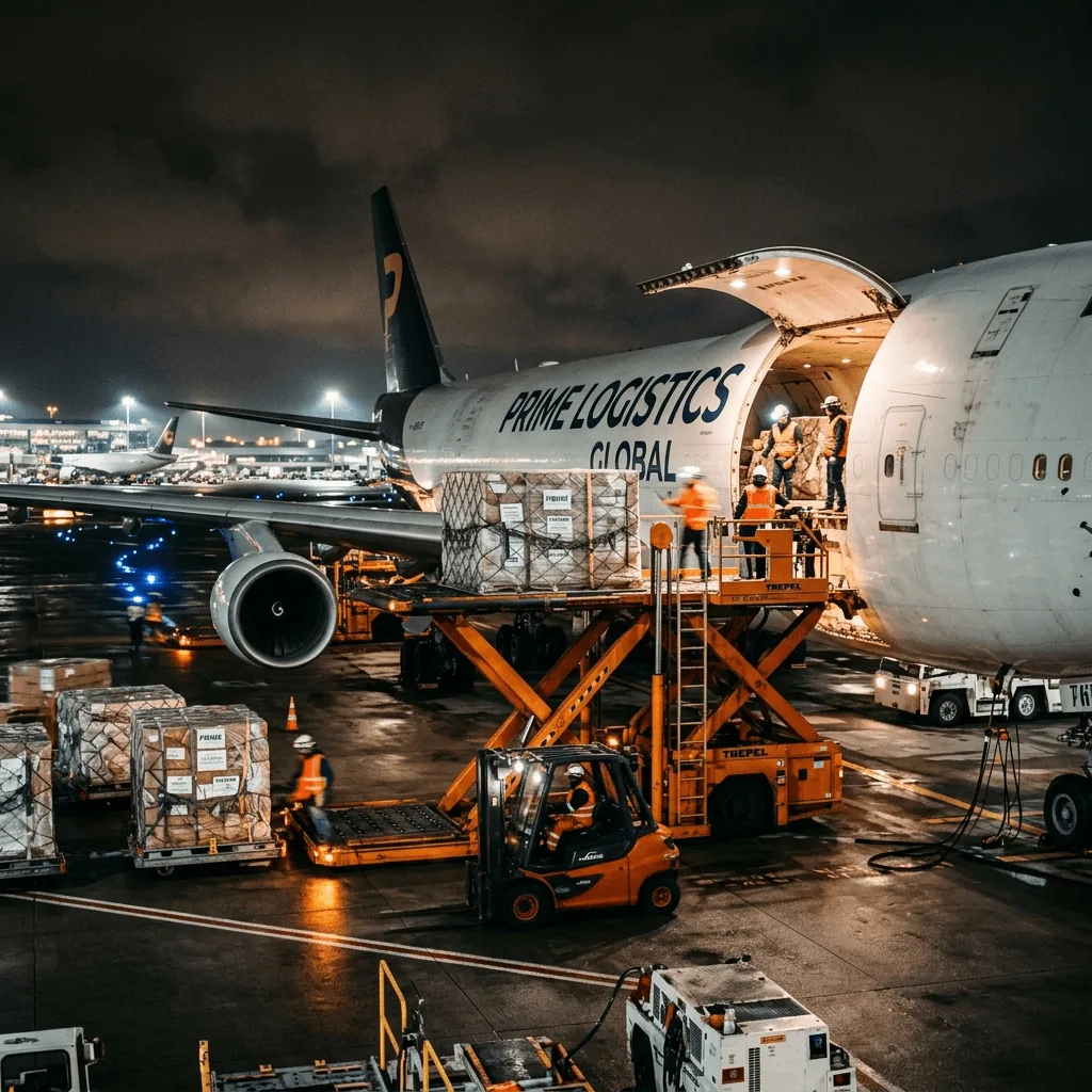 Priority air freight charter aircraft on the tarmac